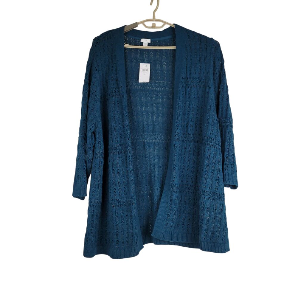 J. Jill Open Front Cardigan Sweater Textured Stitch Adriatic Blue XL NWT $89
